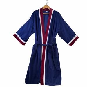 Vintage Christian Dior Monsieur Robe Blue Velour Terry Cloth Embroidered Logo OS